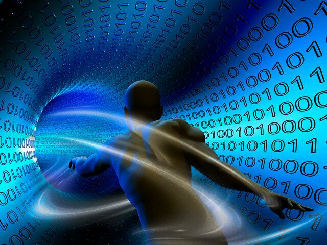 Man Running in Digital Vortex Man Running in Digital Vortex